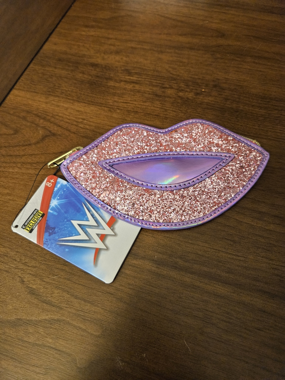 Loungefly WWE Wrestlemania "Bianca Belair" Pink Glitter Lip Pouch Exclusive
